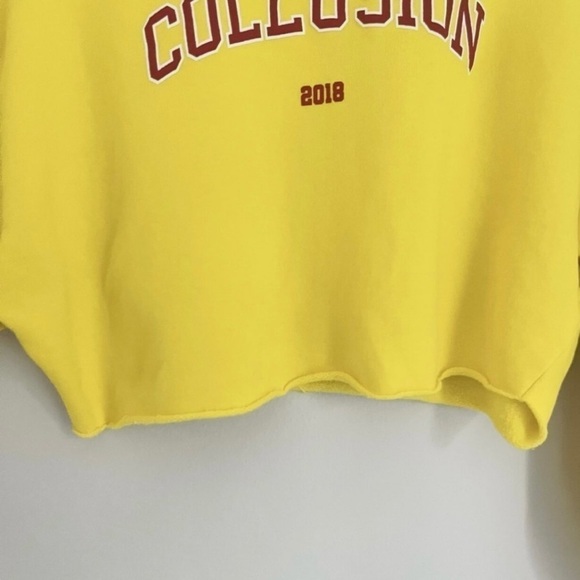 Collusion Women's Cropped Oversized Crew Neck Sweatshirt in Yellow Size 0 - Picture 6 of 7